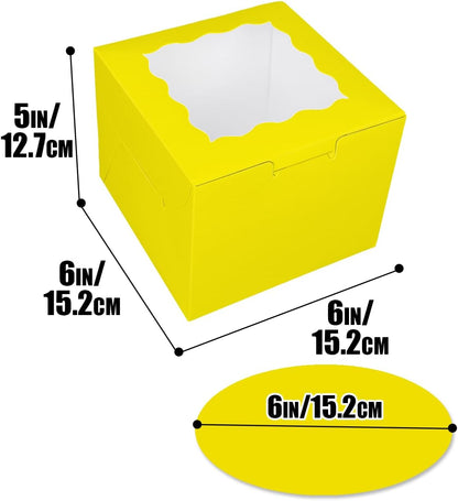 Bakepacker 36pcs 6x6x5 Inches with Window 18-Packs White 6 Inch Bakery Boxes (18 Cake Boxes +18 Cake Boards + 10 Meters Silk Ribbon Includes Included)