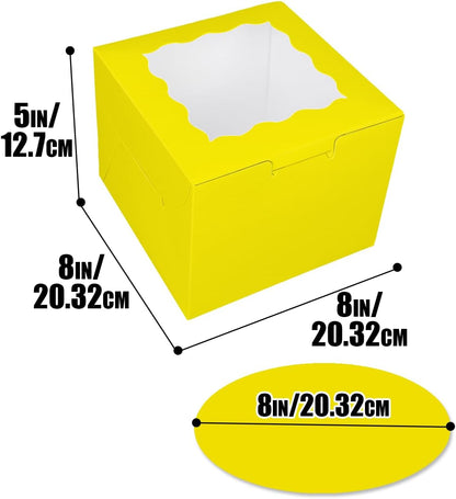 Bakepacker 36pcs 8x8x5 Inches Cake Boxes with Window 18-Packs Black 8 Inch Bakery Boxes (18 Cake Boxes +18 Cake Boards Included)