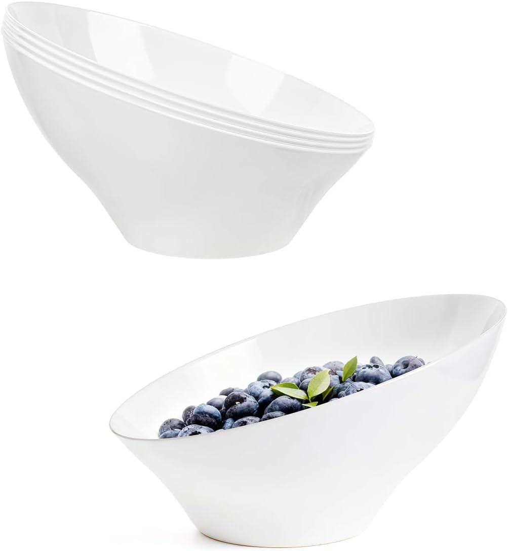 BESTVIP 54oz Clear Plastic Serving Bowls for Party - 12 Pack Angled Disposable Serving Bowls, Party for Chips, Snacks, Fruit, Salad - Bowls for Parties, Daily Use, Catering, Christmas