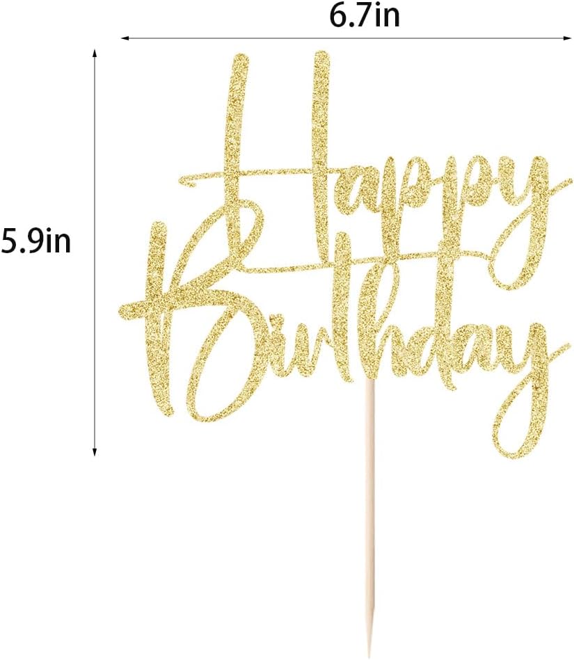 Happy Birthday Cake Topper,black Glitter Cake Pick Bunting Decor for Anniversary Birthday Party Cake Decorations Supplies