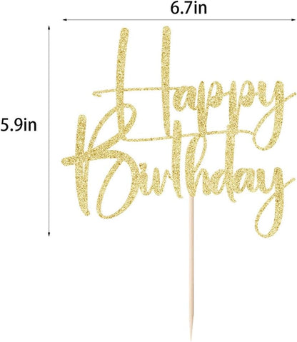 Happy Birthday Cake Topper,black Glitter Cake Pick Bunting Decor for Anniversary Birthday Party Cake Decorations Supplies