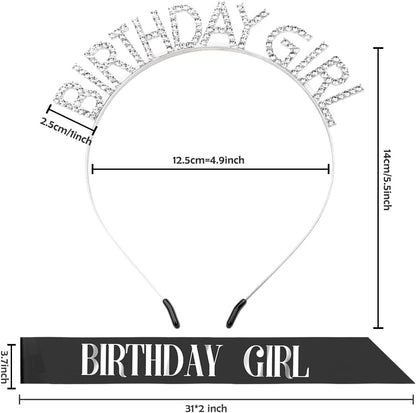 Birthday Sash & Crown for Women - Tiara Headband, Girls' Decorations Accessories