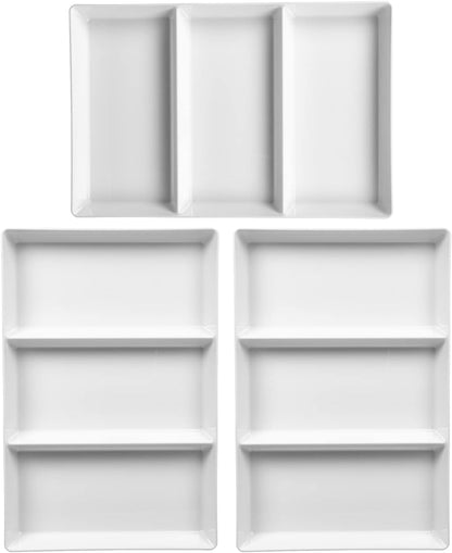 US Acrylic Avant White Plastic Divided Serving Trays (Set of 4) 15” x 5” | Narrow Reusable 3-Section Party Platters | Serve Appetizers, Fruit, Veggies, & Desserts | BPA-Free & Made in USA
