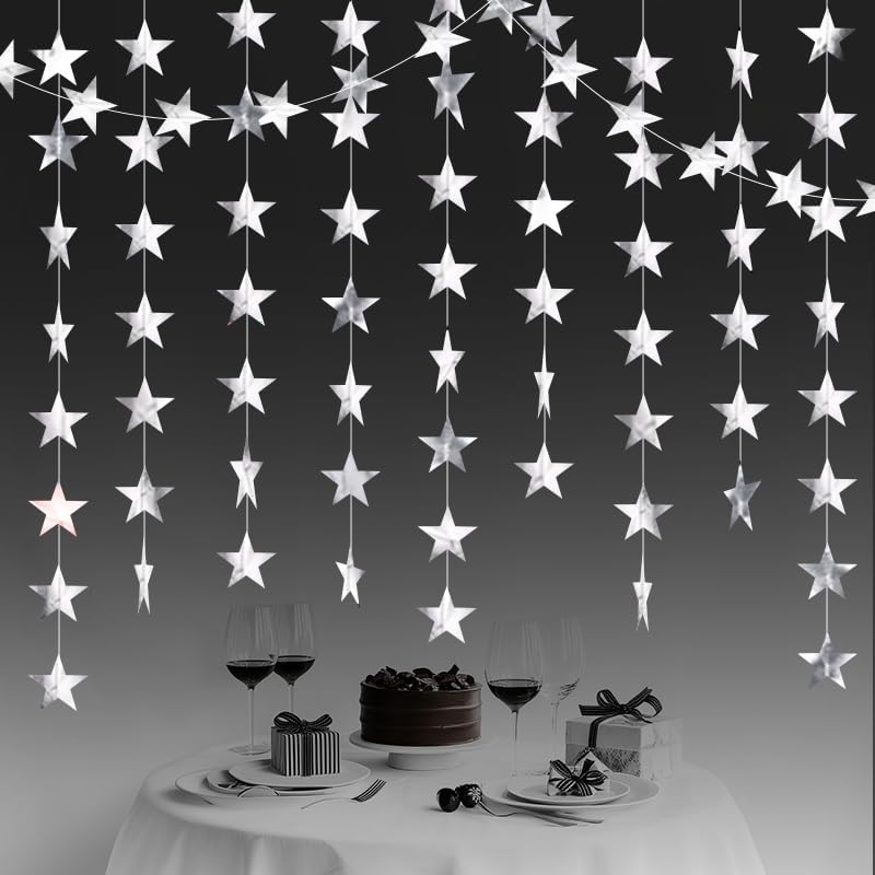 Iridescent Shining Star Hanging Garland Iridescent Hanging Sparkling Star Streamer Glitter Bunting Banner Twinkle Backdrop for Wedding Baby Shower Birthday Christmas Decorations 40 Feet