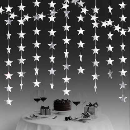 Iridescent Shining Star Hanging Garland Iridescent Hanging Sparkling Star Streamer Glitter Bunting Banner Twinkle Backdrop for Wedding Baby Shower Birthday Christmas Decorations 40 Feet