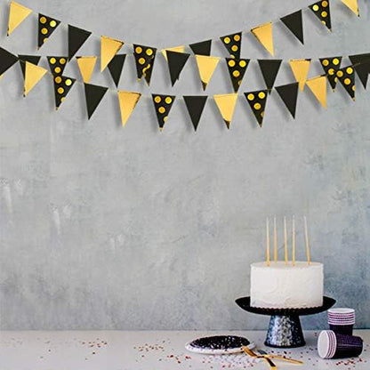 30Ft Navy Blue Gold and Beige Party Decorations Royal Blue Gold Triangle Flag Pennant Banner Bunting for Graduation Birthday Wedding Bridal Shower Nautical Ahoy Achor Theme Party Decorations Supplies