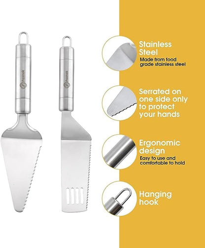 Pie Server Spatula and Cake Cutter Slicer, Stainless Steel Set - Kitchen Essentials for Cutting & Serving Desserts, Brownies, Lasagna (Black, 10 inches)