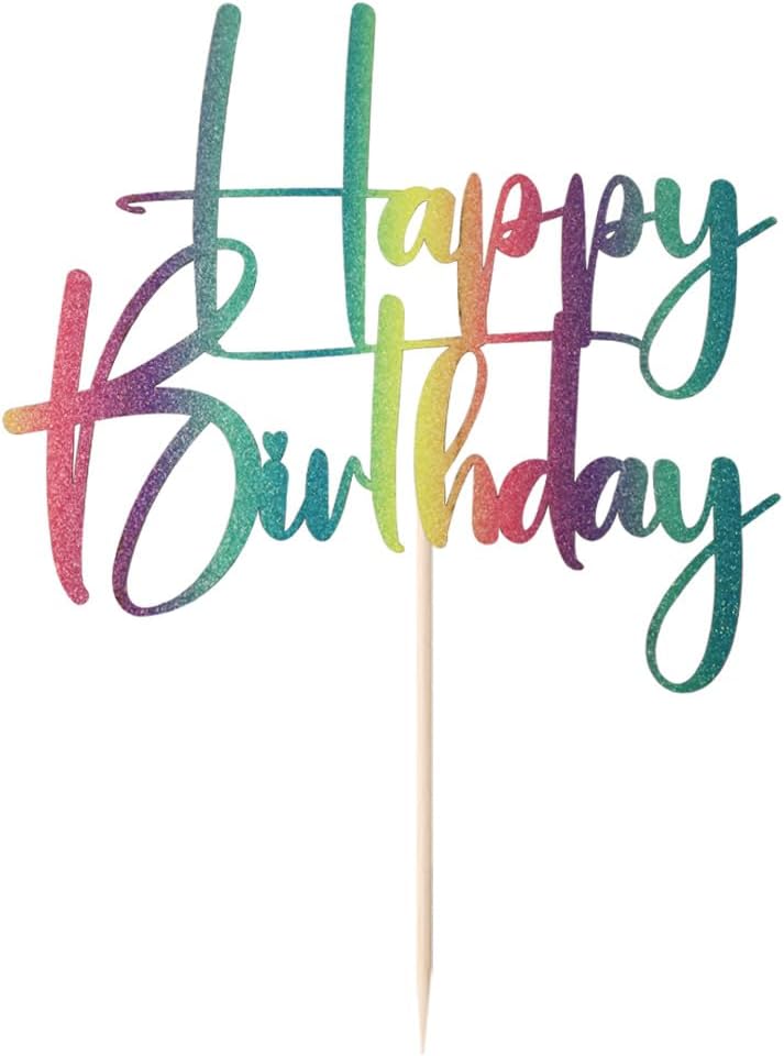 Happy Birthday Cake Topper,black Glitter Cake Pick Bunting Decor for Anniversary Birthday Party Cake Decorations Supplies