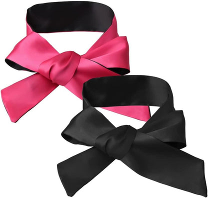 2Pcs Satin Eye Mask Sleep Mask, Adjustable Blindfold Soft Satin Eye Covers Gift for Travel, Nap, Meditation,157cm/62inch (Black+Pink)