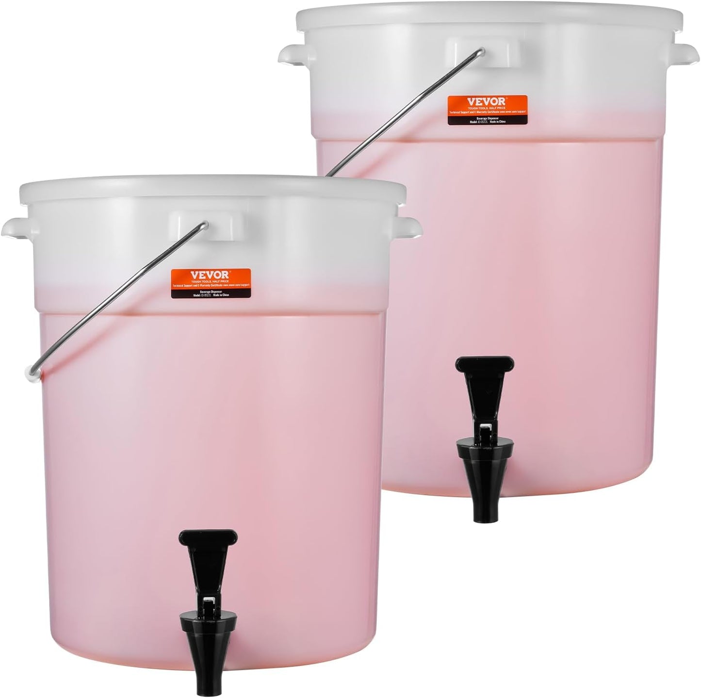 VEVOR Beverage Dispenser, 5 Gallon *2 Drink Dispensers for Parties, Plastic Juice Dispenser with Spigot and Lid, Iced Tea Lemonade Juice Water Dispenser, for Restaurants, Hotels, Parties, 2 Pack