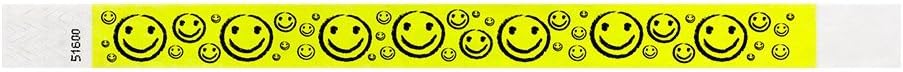 500 WristCo Yellow Smiley Face Tyvek Wristbands for Events - ¾” x 10” - Waterproof Recyclable Comfortable Tear Resistant Paper Bracelets Wrist Bands for Concerts Festivals Admission Party