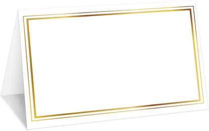 Gold Foil Border Place Cards, Set of 25 Tent Name Cards for Table Setting, Food Label for Wedding, Baby Shower, Birthday Dinner Party Supplies -010