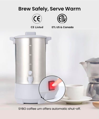 SYBO 6L Commercial Coffee Maker, Stainless Steel Coffee Urn With Cool-Touch Handles, Electric Coffee Pot Hot Beverage Dispenser, Quick-Brewing Coffee Urn, For Events,Party & Catering - 45 Cup