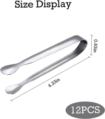 JCREN 12 Pcs Serving Tongs, Small Serving Utensils for Parties Catering Gold Tongs, Food-Grade 304 Stainless Steel Mini Appetizer Tongs for Tea Party Coffee Bar, 4 Inches - Gold
