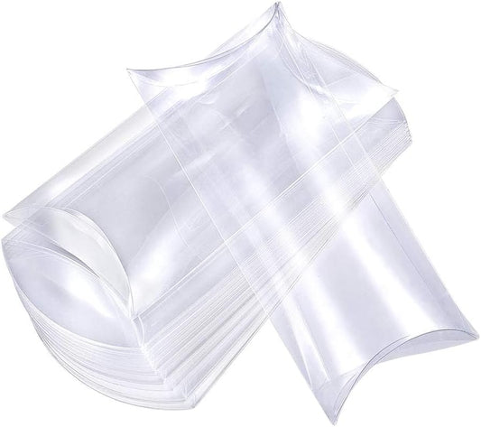 BENECREAT 30 Packs Clear Plastic Pillow Favor Box Candy Treat Gift Box for Wedding Party Favor, Mother's Day Festival Gift Packaging, Over Size - 4.5x2.5x1 inch