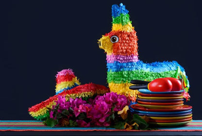 GIFTEXPRESS 16" Rainbow Donkey Pinata- Benito the Donkey - with Full-Size 33" Pinata Stick and Blindfold- Mexican Theme Party Decoration for Birthdays, Fiestas & Cinco de Mayo - Kids Party Favors