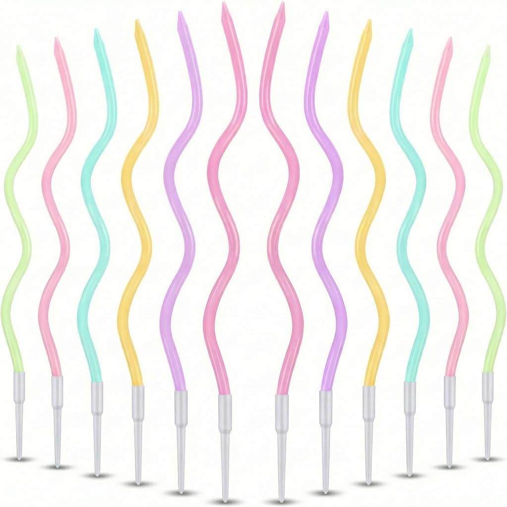 12-Count Spiral Birthday Candles, Long Twisty Gold Party Candles with Candle Holders, Long Burning for Weddings, Birthdays, Party Decorations, Cupcakes, Anniversary and Meetups (Gold)