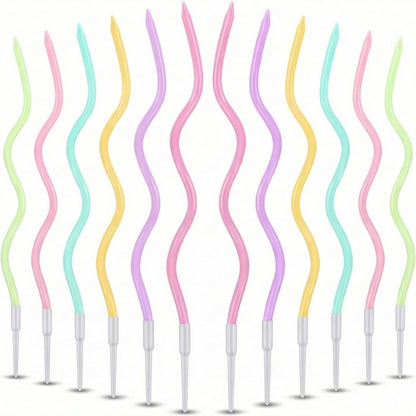 12-Count Spiral Birthday Candles, Long Twisty Gold Party Candles with Candle Holders, Long Burning for Weddings, Birthdays, Party Decorations, Cupcakes, Anniversary and Meetups (Gold)