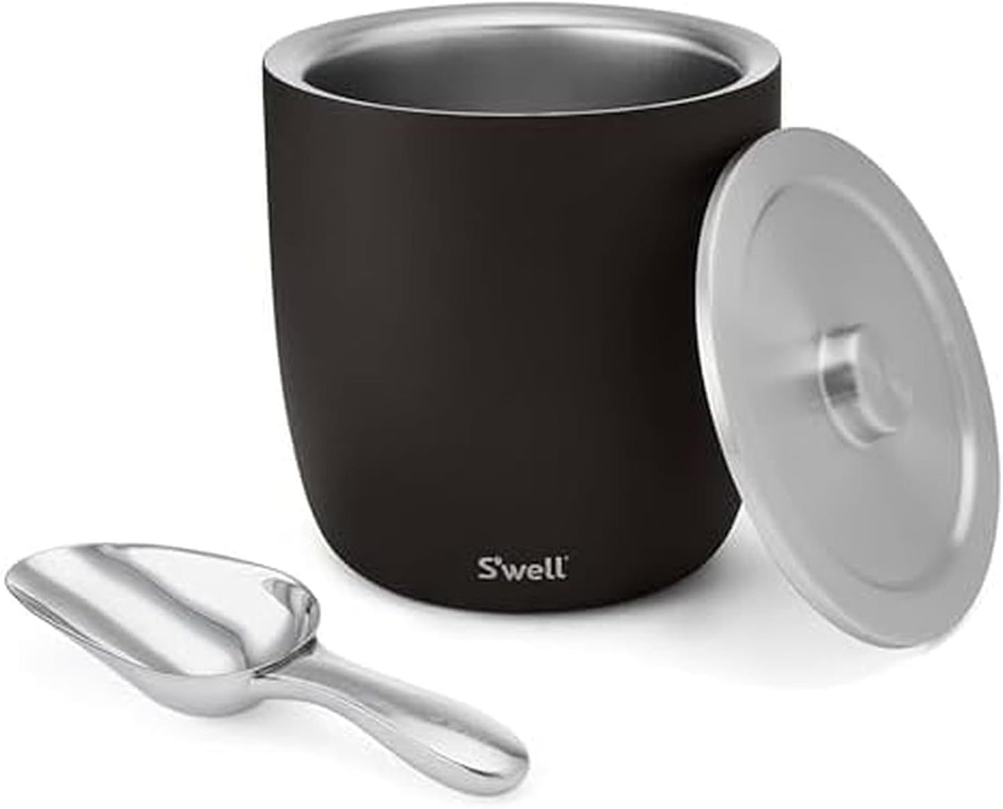 S'well Stainless Steel Ice Bucket XL, 100oz, Teakwood, Includes Lid And Scoop, Triple Layered Vacuum Insulated Container Keeps Ice Colder for Longer, BPA Free Barware