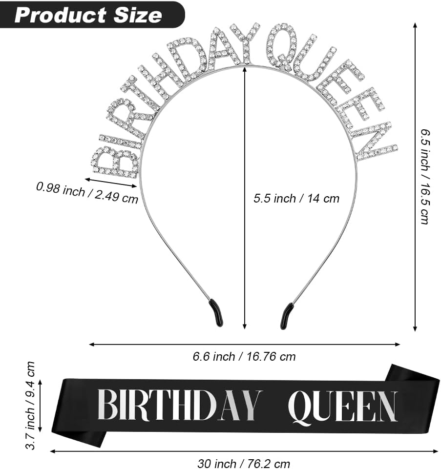 Birthday Sash & Crown for Women - Tiara Headband, Girls' Decorations Accessories