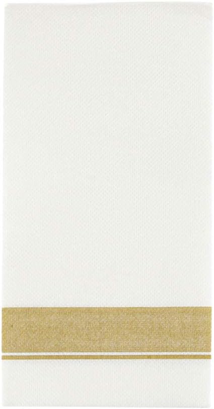 Rectangle Cloth-Like White Napkins with Gold Border, 50 Pack Fancy Paper Napkins, 22" x 22" Disposable Dinner Napkins - Decorative For Parties, Weddings, Dinners, Upscale Parties & Events