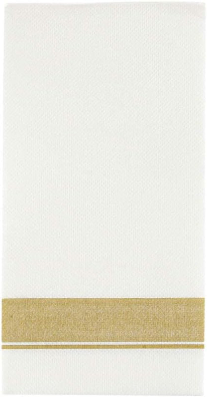 Rectangle Cloth-Like White Napkins with Gold Border, 50 Pack Fancy Paper Napkins, 22" x 22" Disposable Dinner Napkins - Decorative For Parties, Weddings, Dinners, Upscale Parties & Events
