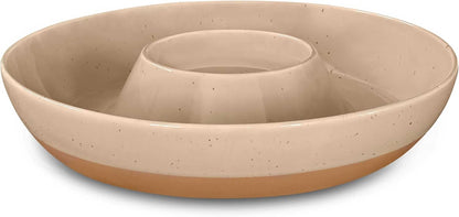 Mora Ceramic Chips and Dip Serving Tray: Large Divided Party Bowl Set for Chips & Salsa, Veggies & Dip, Fruit, Snacks, Entertaining, Hosting, etc. Minimalist Design for the Modern Hostess - White