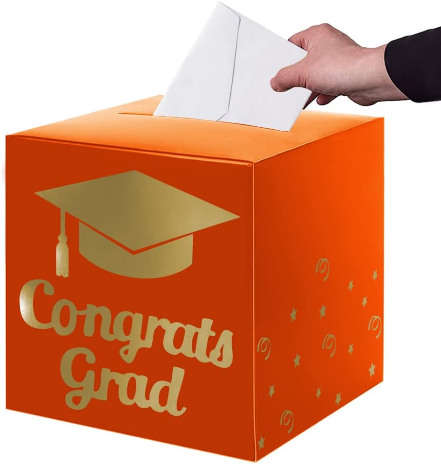 Graduation Card Box Holder, Congrats Grad Foldable Cardboard Decorations Box for Graduation Party Decoration and Grad Parties (Black)