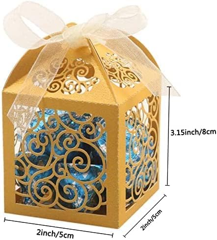 KPOSIYA 100 Pack Wedding Favor Boxes Laser Cut Boxes Party Favor Box Small Gift Boxes Lace Candy Boxes for Wedding Bridal Shower Baby Shower Birthday Party Anniverary with Ribbons (Pink, 100)