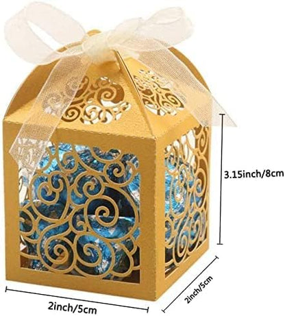 KPOSIYA 100 Pack Wedding Favor Boxes Laser Cut Boxes Party Favor Box Small Gift Boxes Lace Candy Boxes for Wedding Bridal Shower Baby Shower Birthday Party Anniverary with Ribbons (Pink, 100)