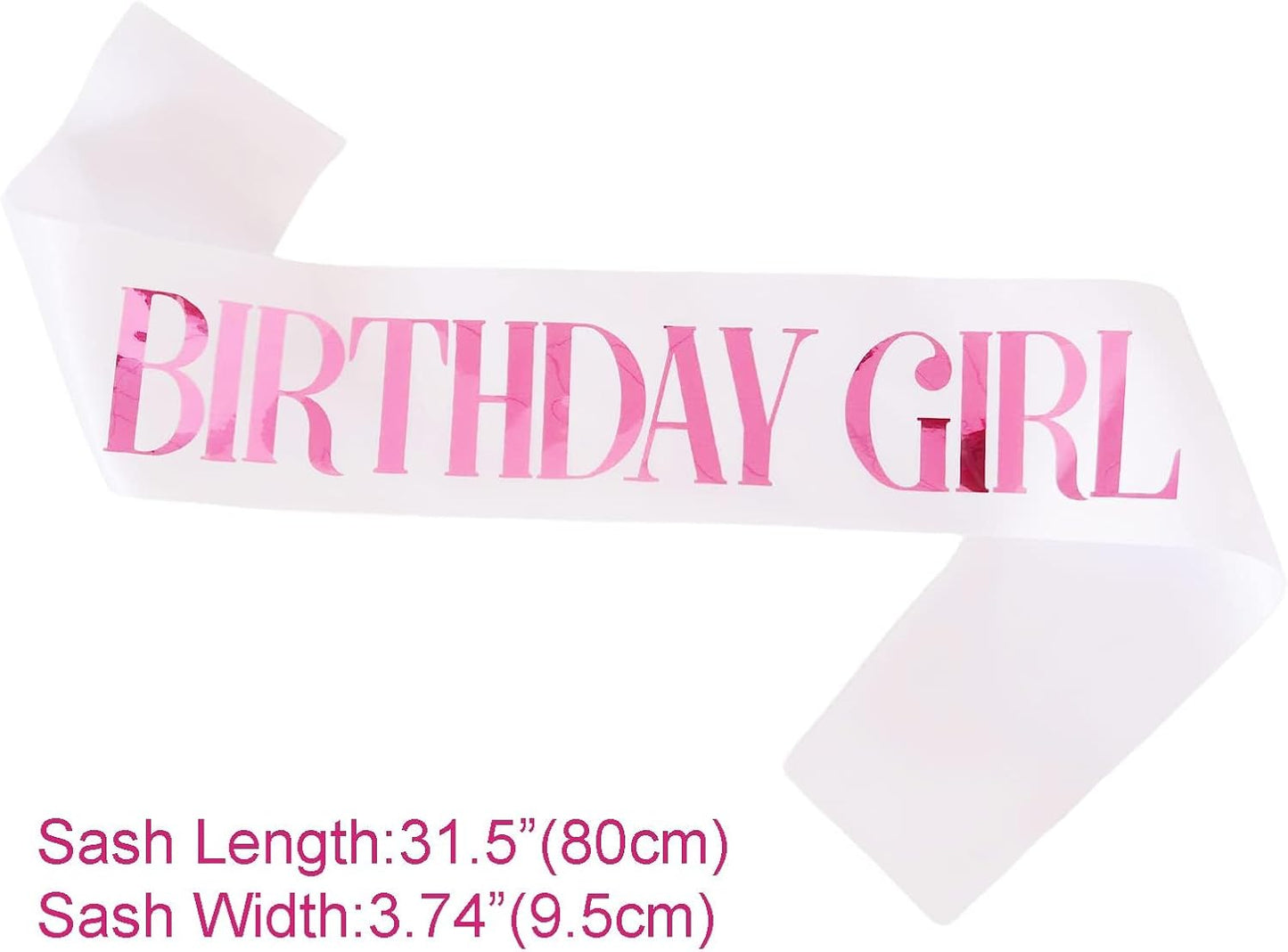 Birthday Girl Sash, Pink Foil White Birthday Sash for Girl Sweet 16th 18th 20th 21st 30th Fun Birthday Party Gifts Favors Decorations