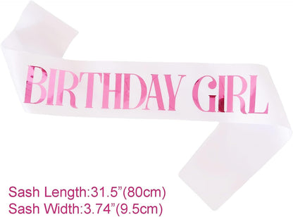 Birthday Girl Sash, Pink Foil White Birthday Sash for Girl Sweet 16th 18th 20th 21st 30th Fun Birthday Party Gifts Favors Decorations