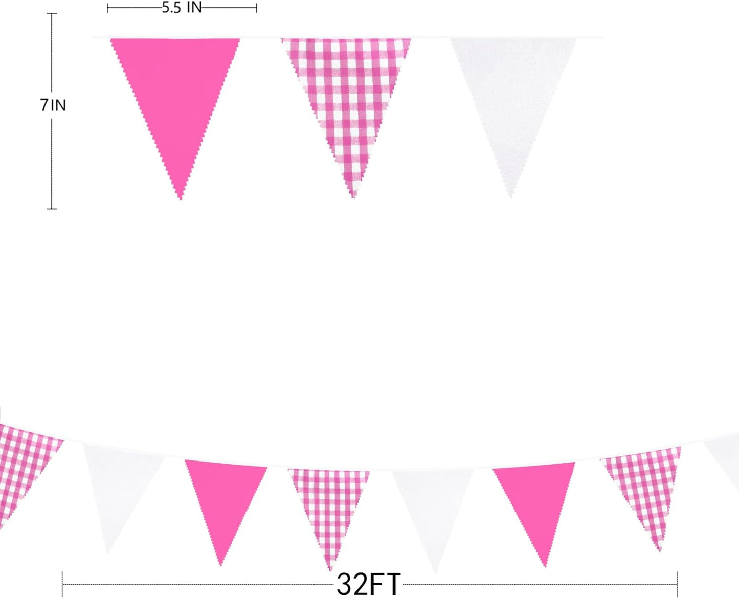 32Ft Dusty Blue Party Decorations Retro Blue Gingham Triangle Banner Flag Pennant Fabric Garland Streamers for Nautical Wedding Birthday Ahoy Achor Bridal Baby Shower Under The Sea Decor Supplies