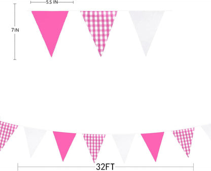 32Ft Dusty Blue Party Decorations Retro Blue Gingham Triangle Banner Flag Pennant Fabric Garland Streamers for Nautical Wedding Birthday Ahoy Achor Bridal Baby Shower Under The Sea Decor Supplies
