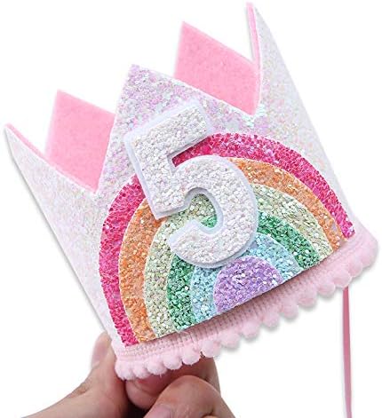 Birthday Rainbow Girl Crown, Birthday Hat for Event Party Supplies,Photo Props