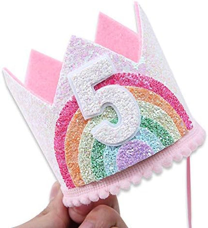 Birthday Rainbow Girl Crown, Birthday Hat for Event Party Supplies,Photo Props