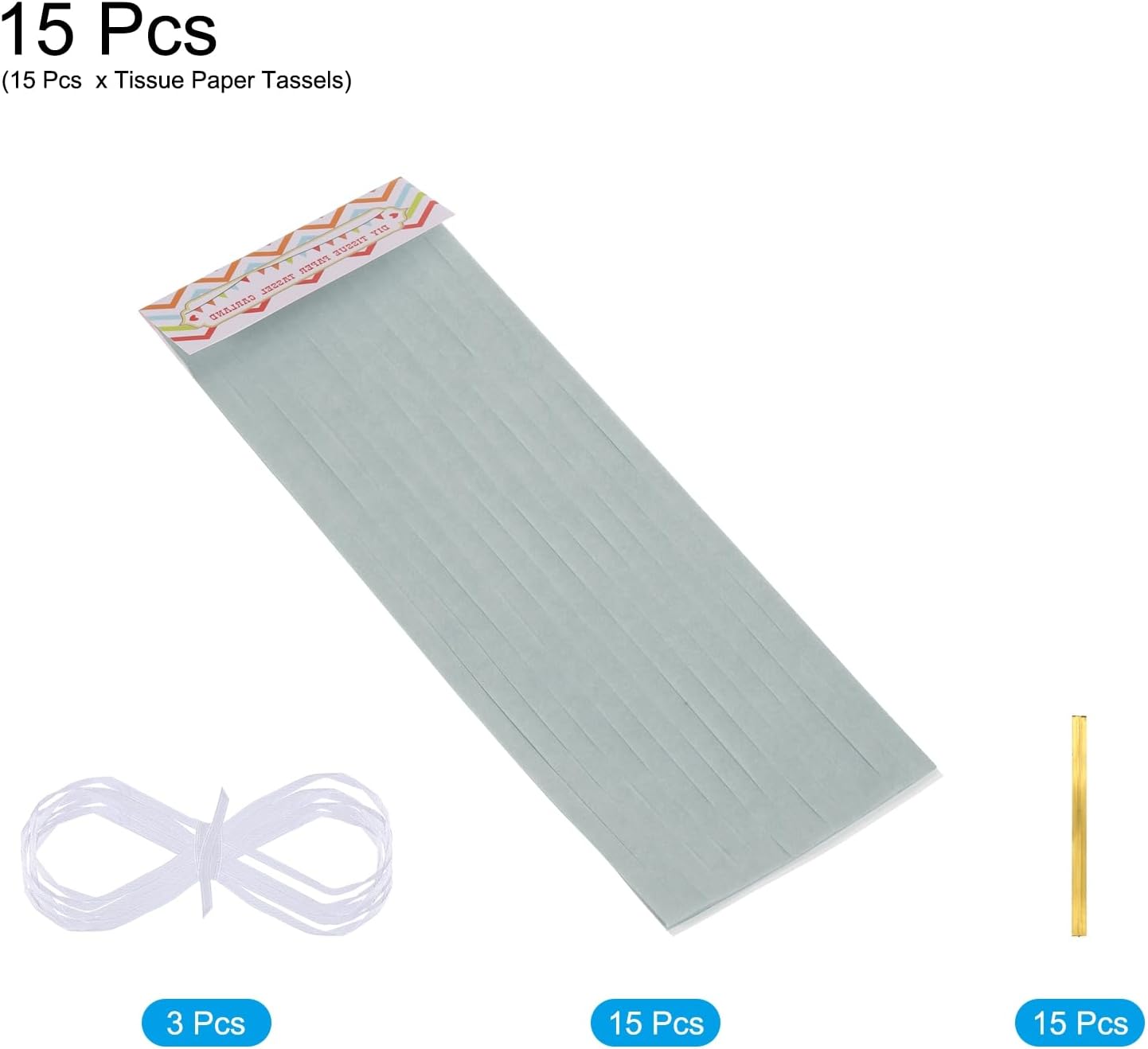 MECCANIXITY 15Pcs Light Blue Tassel Garland Banner with Rope Tissue Paper Tassels Party DIY Kits for Anniversary Wedding Birthday Party