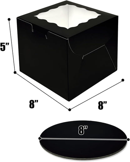 Bakepacker 36pcs 8x8x5 Inches Cake Boxes with Window 18-Packs Black 8 Inch Bakery Boxes (18 Cake Boxes +18 Cake Boards Included)