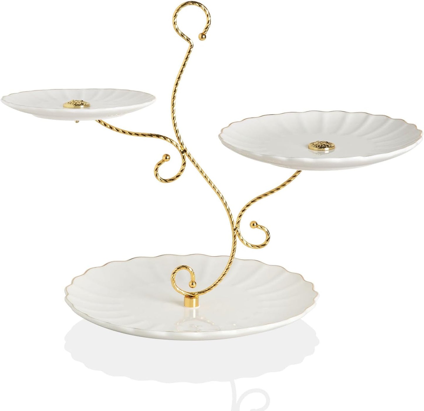 Sweejar 3 Tier Ceramic Cake Stand Wedding, Dessert Cupcake Stand for Tea Party Serving Platter (White)