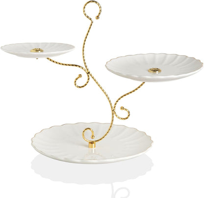 Sweejar 3 Tier Ceramic Cake Stand Wedding, Dessert Cupcake Stand for Tea Party Serving Platter (White)