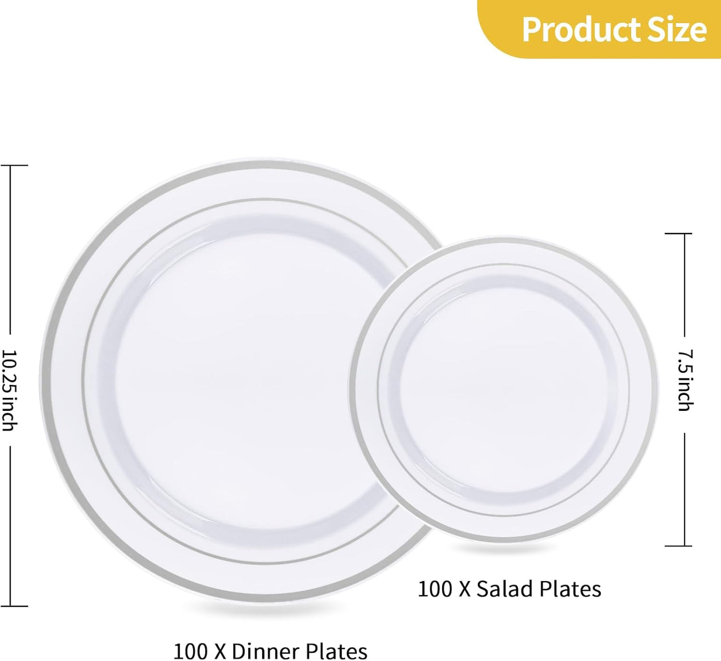 Goodluck 200PCS Gold Plastic Plates, Heavy Duty Disposable Gold Plates with 100 10.25 inch Dinner Plates and 100 7.5 inch Dessert Plates for Party, Holiday, Wedding, Thanksgiving