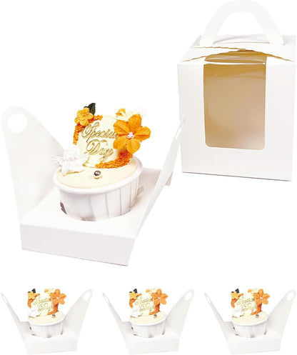 Bakepacker Auto-pop up Individual Cupcake Boxes with Window 60 Count Brown Single Cupcakes Box 3.7 x 3.7 x 4.3inch Cupcake Carrier