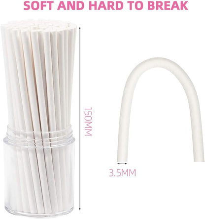 Lollipop Sticks, 200PCS White Paper Lollipop Sticks 6 Inch Lollipop Treat Sticks Sucker Stick for Chocolate,Cake Topper,Rainbow Candy, Cake Pops(3.5mm)