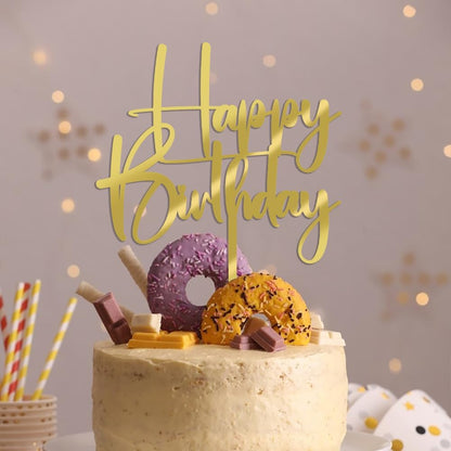 Happy Birthday Cake Topper,black Glitter Cake Pick Bunting Decor for Anniversary Birthday Party Cake Decorations Supplies