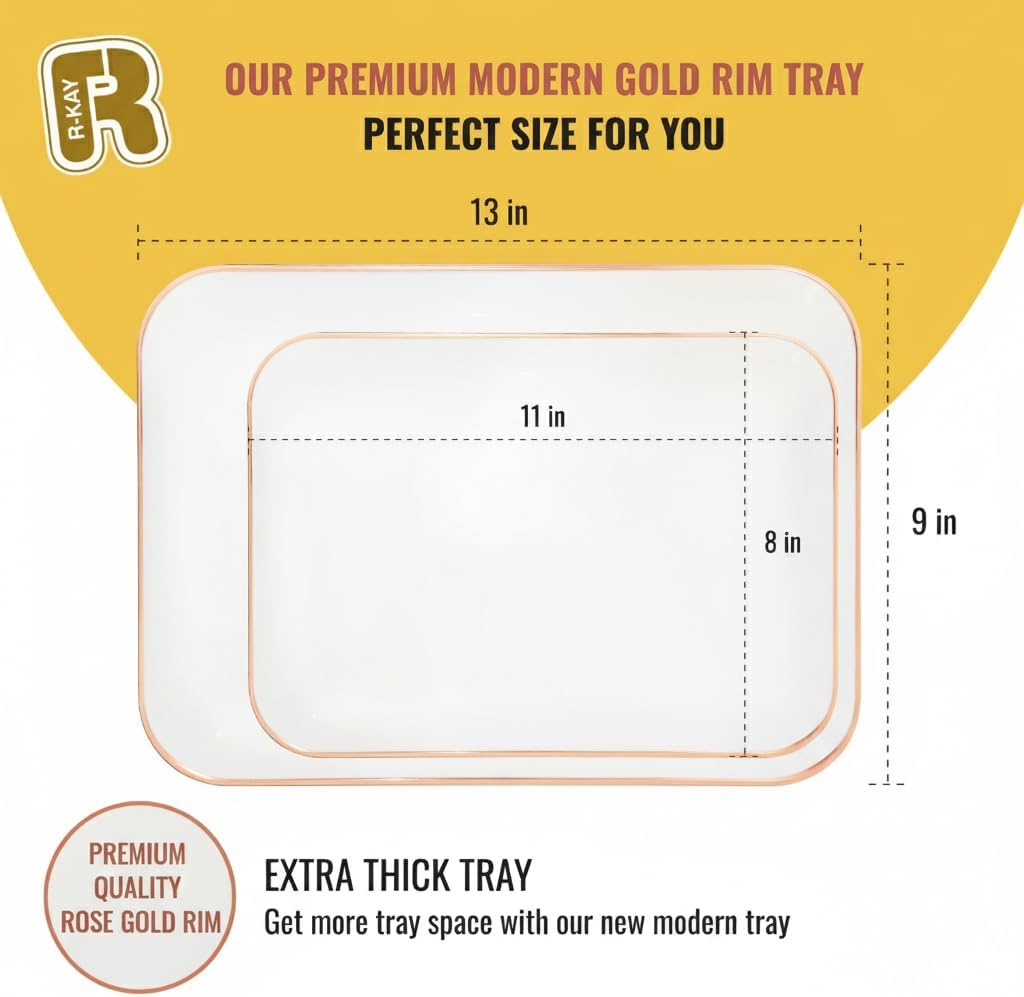 3 Pack Plastic Serving Trays for Party - Gold Serving Tray 8 x 11 Inch - Heavy Duty Dessert Trays for Food - Rectangular Party Serving Trays for Entertaining - Clear Cookie Platters