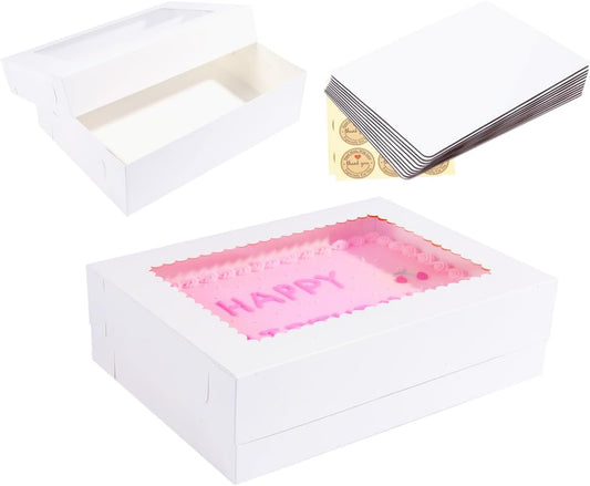 14x10x4 Inches 10 Pack Cake Boxes with Cake Boards,White Bakery Boxes for Quarter Sheet Cakes,Cupcakes,Donuts,Brownie&Pie