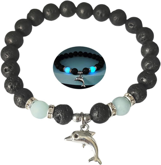 8mm Natural Volcanic Stone Bracelets for Women,Ocean Turtle Luminous Bracelets,Lava Stone Glow bracelet,Elastic Stretch Beads Protection Bracelet for Men