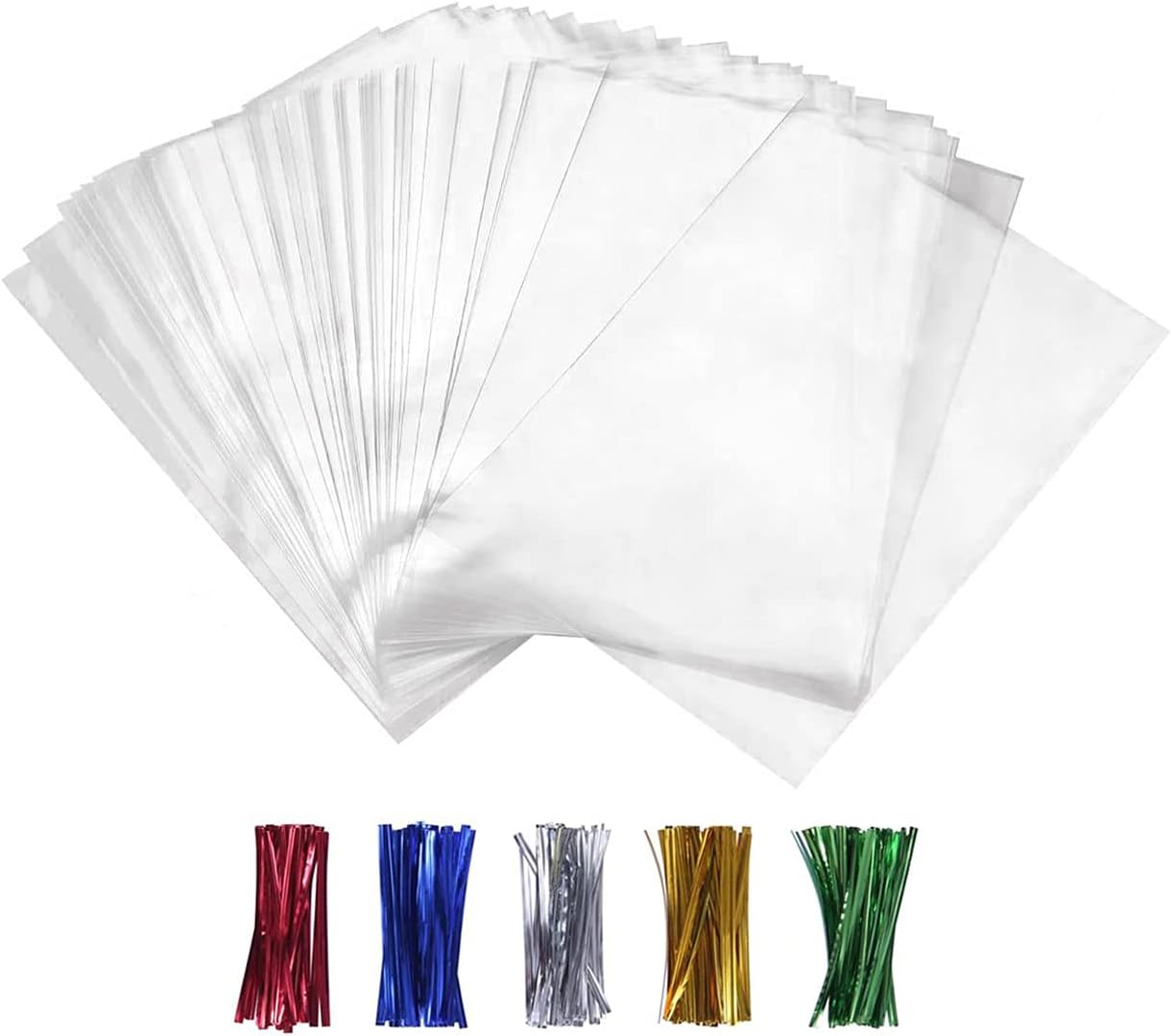 XLSFPY 100PCS Clear Cellophane Bags, 5x7 Small Treat Bags with Ties, Cake Pop Bags, Candy Bags, Goodie Bags, Rice Crispy Treat Bags, Clear Bags for Favors Birthday Party (5'' x 7'')