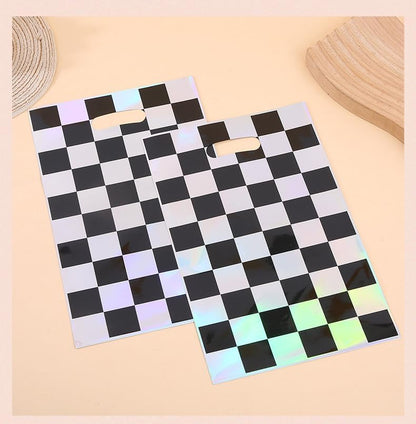 Mikzhskr 30Pcs Race Car Party Favors Bag Goodie bags Racing in Speed Party Decorations Soccer Theme Black and White Checkered Candy Bags with Handles for Kids Race Car Birthday Party Supplies