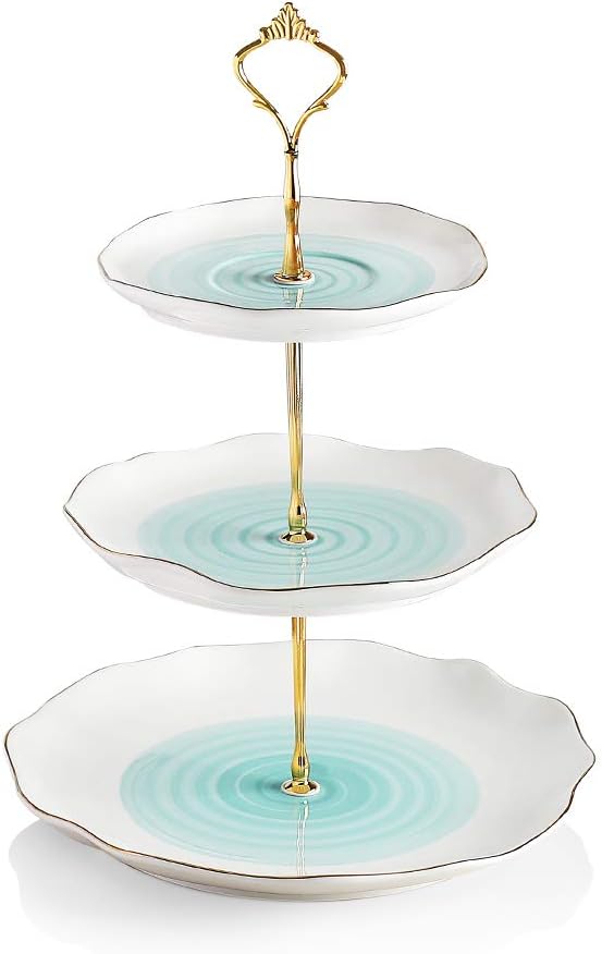 Sweejar 3 Tier Ceramic Cake Stand Wedding, Dessert Cupcake Stand for Tea Party Serving Platter (White)